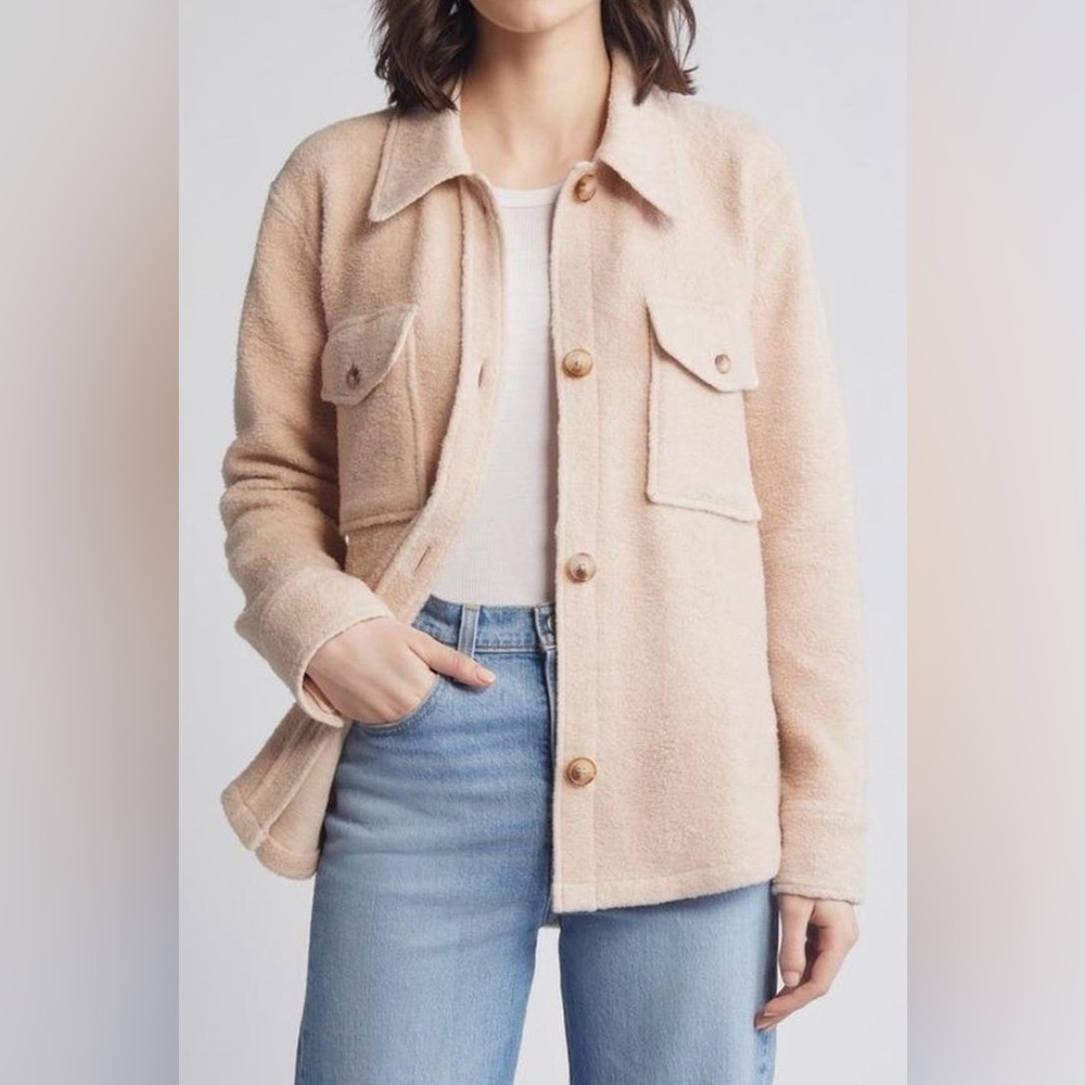Faherty Holden High Pile Fleece Jacket in Peach Whip - Picture 2 of 10